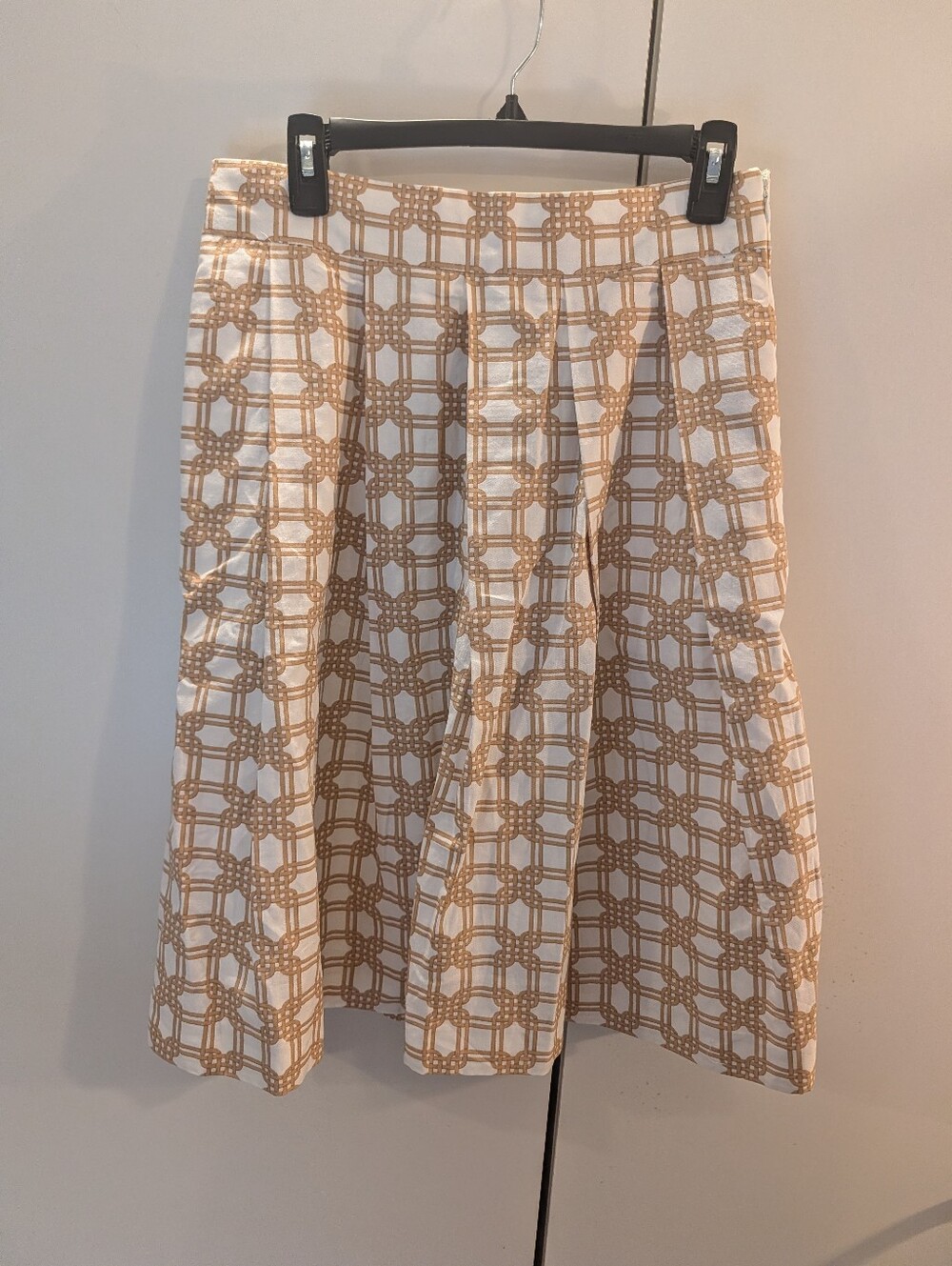 Ann Taylor Size 4 Womens White & Tan Patterned A-Line Skirt Linen Blend NWT